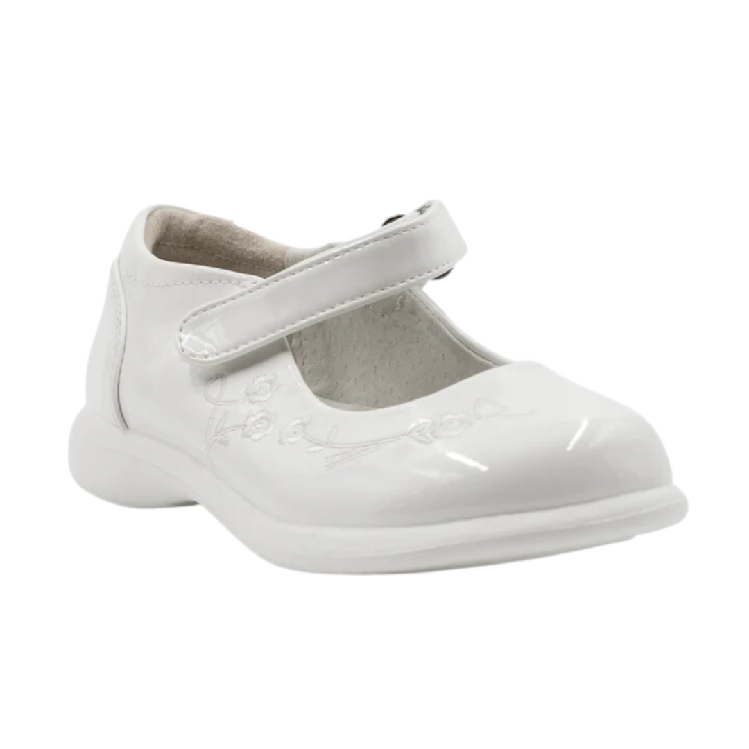 Zapato Huasa Charol Negro y Blanco Niña Blanco