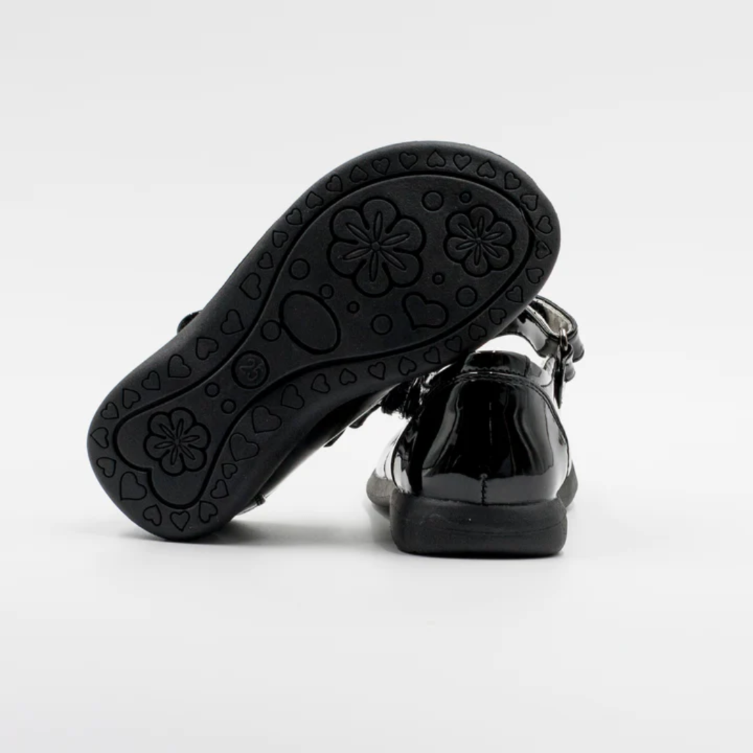 Zapato Huasa Charol Negro y Blanco Niña