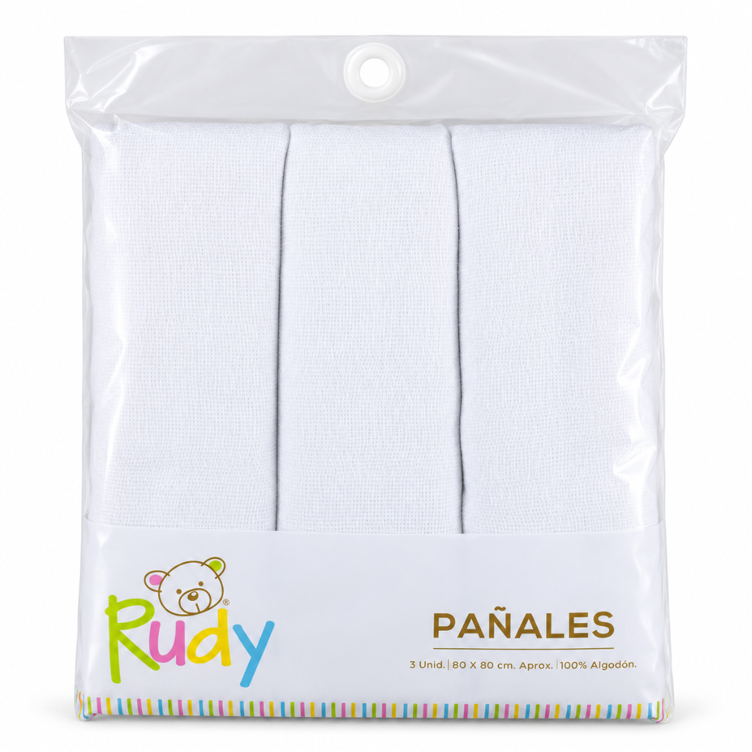 Pack 3 Pañales Bebe 100% Algodón 80x80 Rudy