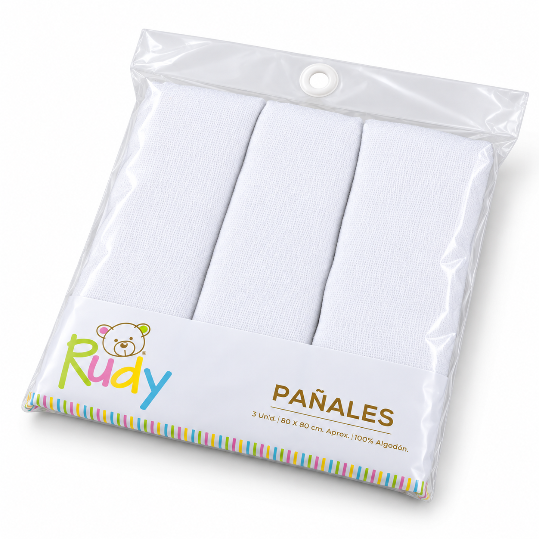Pack 3 Pañales Bebe 100% Algodón 80x80 Rudy